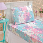 Kit Edredom Fantasy Unicórnio C/ Jogo Lençol 03 Peças Solteir