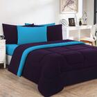 Kit Edredom Jogo De Lençol 4pçs Solteiro Roxo /azul Turquesa