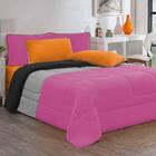 Kit Edredom Jogo De Lençol 5pçs Solteiro Pink/mescla/laranja