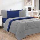 Kit Edredom Jogo De Lençol 6 Peças King Cinza/azul Royal