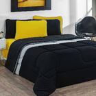 Kit Edredom Jogo De Lençol 6 Peças King Preto/mescla/amarelo