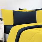 Kit Edredom Jogo De Lençol 6pçs Casal Amarelo/azul Marinho