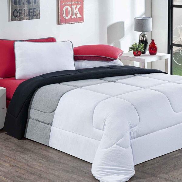 Kit Edredom Jogo De Lençol 6pçs Casal Branco/mescla/vermelho