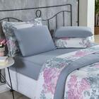 Kit Edredom Jogo De Lençol 7 Peças King Floral Cinza