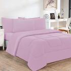 Kit Edredom Jogo De Lençol 7 Peças King Rosa Bebê/rosa Bebê