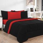 Kit Edredom Jogo De Lençol Malha 7 Peças King Preto/vermelho