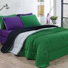 Kit Edredom Jogo De Lençol Queen Verde Bandeira Mescla Roxo