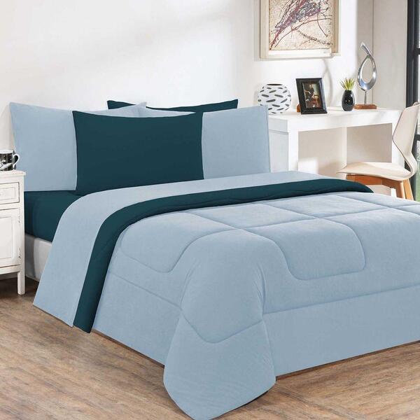 Kit Edredom Jogo Lençol 4pçs Solteiro Azul Bebê/petróleo