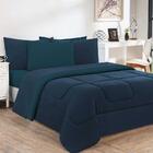 Kit Edredom Jogo Lençol 4pçs Solteiro Azul Marinho/petróleo
