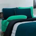 Kit Edredom Jogo Lençol Casal Azul Petroleo Mescla Verjade