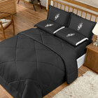 Kit Edredom King Dupla Face Preto 6 Peças Com Lençol De Baixo