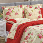 Kit Edredom King Size 200 Fios Dupla Face Vermelho Floral 3 P