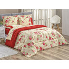 Kit Edredom King Size 200 Fios Dupla Face Vermelho Floral 3 P