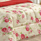 Kit Edredom King Size 200 Fios Dupla Face Vermelho Floral 3 P