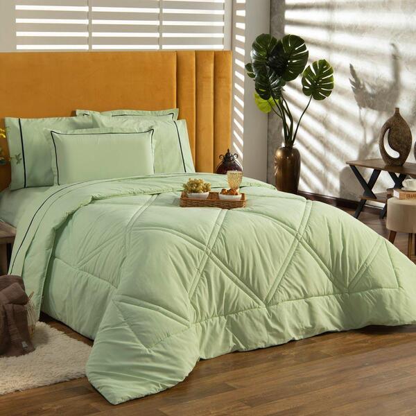 Kit Edredom Liso Milano Dupla Face Queen 03 Peças Cor Verde