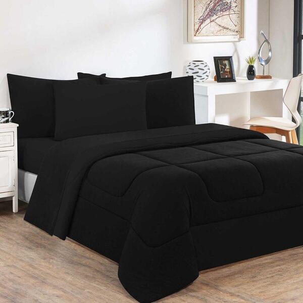 Kit Edredom Malha 100% Algodão 3 Peças Queen - Preto/preto