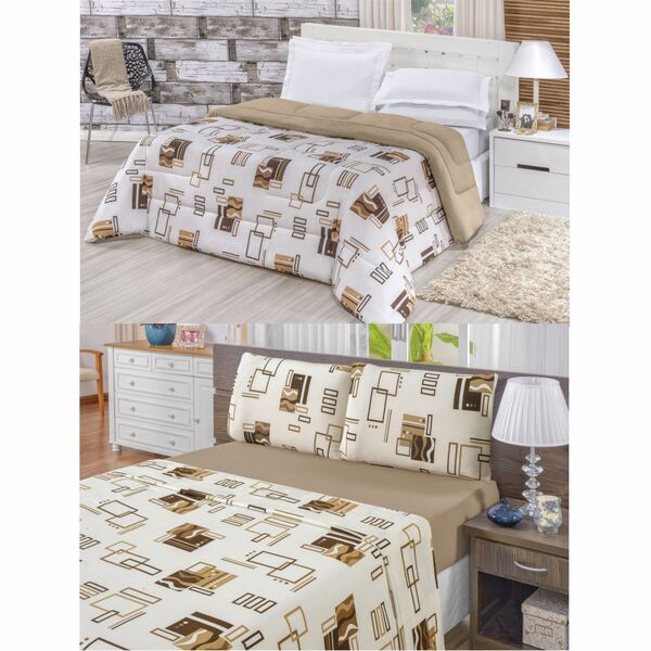 Kit Edredom Malha 100% Algodão King Dupla Face 7 Peças + Lenç