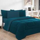 Kit Edredom Malha 2pçssolteiro Azul Petróleo/azul Petróleo
