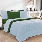 Kit Edredom Malha 3 Peças Casal - Azul Bebê/verde Bandeira