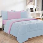 Kit Edredom Malha 3 Peças King - Azul Bebê/rosa Bebê