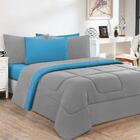Kit Edredom Malha 3 Peças King Cinza Azul Turquesa