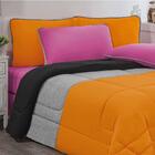 Kit Edredom Malha 3 Peças King Laranja Mescla Preto