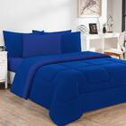 Kit Edredom Malha 3 Peças Queen - Azul Royal/azul Royal