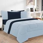 Kit Edredom Malha 3pçscasal Azul Bebê/azul Marinho