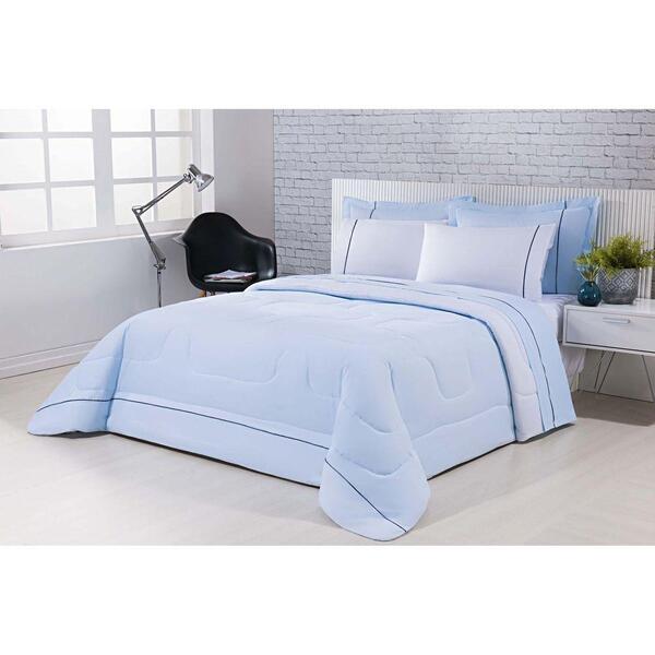 Kit Edredom Percal 150 Fios Queen + Jogo De Cama 7 Peças Azul