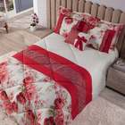 Kit Edredom Queen Estampado Vitória 6 Peças - Floral Vermelho