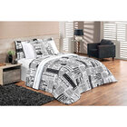 Kit Edredom Queen Size Jornal Estampado Dupla Face + Jogo De