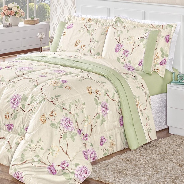 Kit Edredom Real Casal Queen Micro Percal 200 Fios 03 Peças V