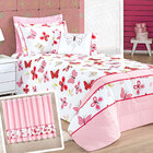 Kit Edredom Rosa Infantil Menina Estampado Borboleta 4 Peças