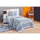 Kit Edredom Solteiro Dupla Face Azul + Jogo De Cama - 4 Peças