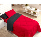 Kit Edredom Solteiro Dupla Face Vermelho / Preto 4 Peças