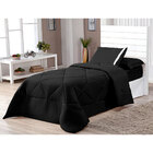 Kit Edredom Solteiro Preto Dupla Face Aconchego 4 Peças Com L