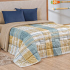 Kit Edredom Xadrez Estampado Queen + Jogo De Cama Cáqui Queen