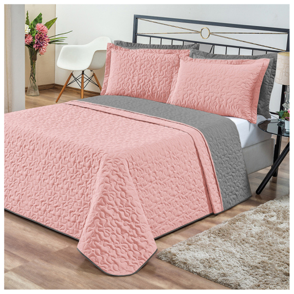 Kit Enchoval Queen Roma 3pçs Rosê E Cinza Dupla Face Casen