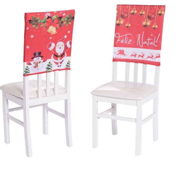 Kit Encosto De Cadeira Estampada Natal 4 Peças Natalina