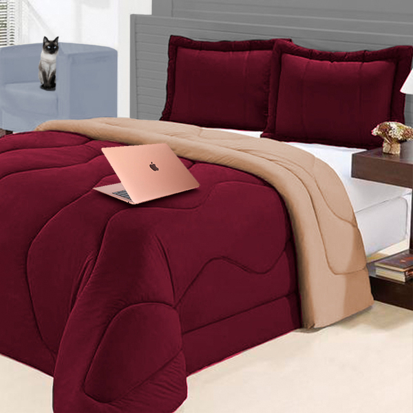 Kit Endredom Casal 3pçs Queen Dupla Face Malha Gel Vinho Casen