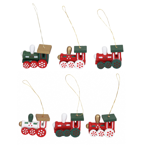 Kit Enfeite Adorno Trem Madeira Multicolorido 3x2x3,5cm Cromus 6 Peças