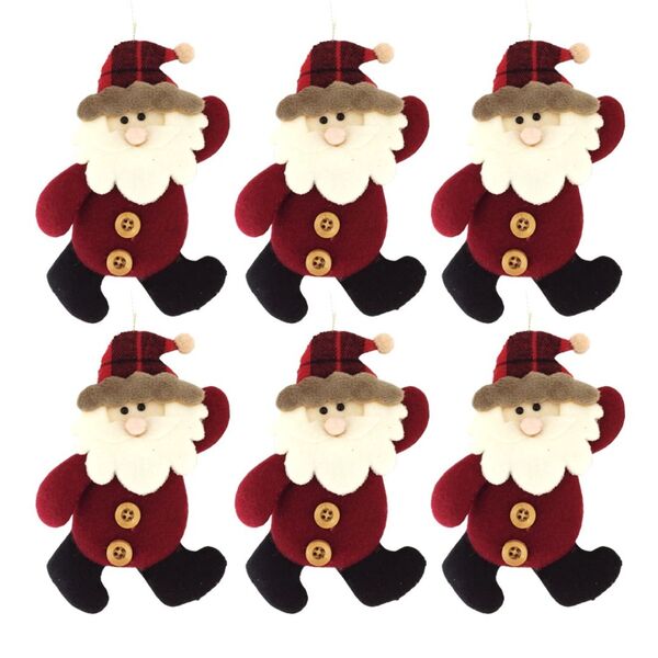 Kit Enfeite Árvore 6 Pç Papai Noel  Pendente Vinho 16cm