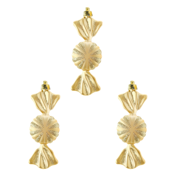 Kit Enfeite para Árvore de Natal Bala Dourado 3 Peças 10x4x1cm Cromus