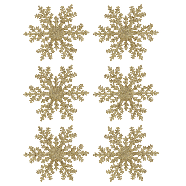 Kit Enfeite para Árvore de Natal Floco de Neve Dourado 6 Peças 1x15x15cm Cromus