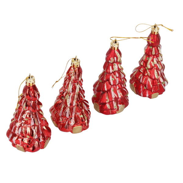 Kit Enfeite para Árvore de Natal Pinheiro Dourado 4 Peças 10x5x5cm Cromus