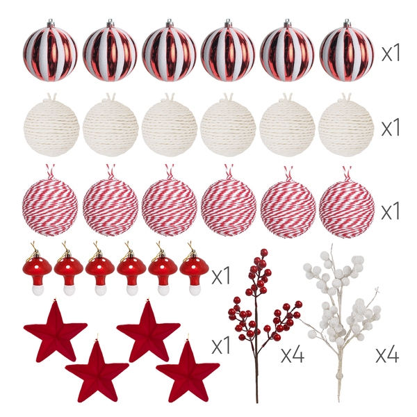 Kit Enfeites de Natal Clássico Vermelho e Branco 17 Unidades