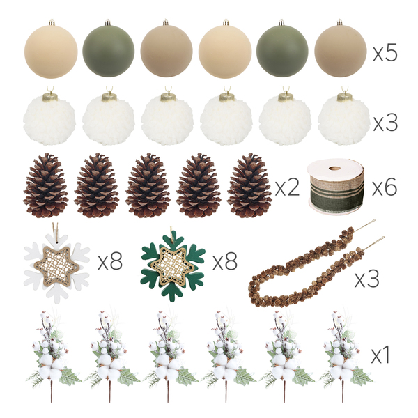 Kit Enfeites de Natal Rústico Verde 41 Unidades