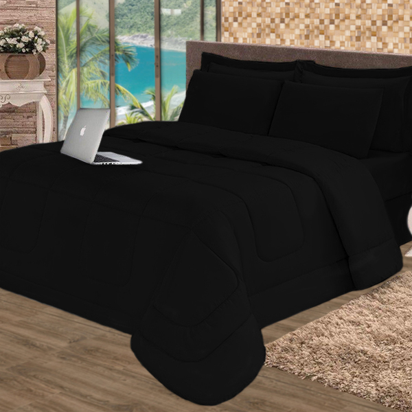 Kit Enxoval 5 Pçs De Verão Casal Queen Preto Cotex