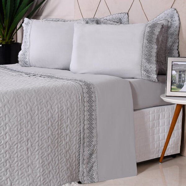 Kit Enxoval 7 Pçs Casal Com Cobre Leito Bordado Inglês