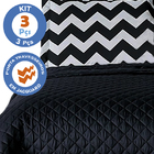 Kit Enxoval Chevrom Para Cama De Casal Queen 3pçs Preto Cotex